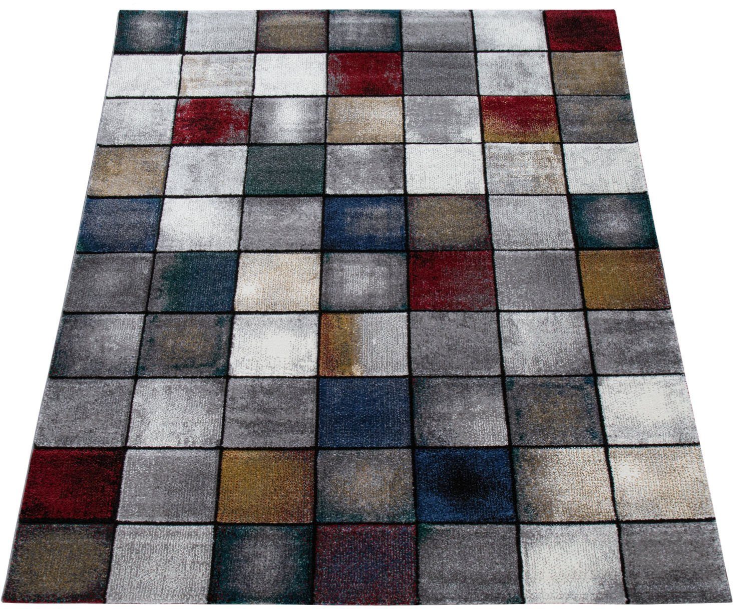 Paco Home Teppich Smaragd 755, rechteckig, Höhe: 17 mm, Kurzflor mit Karo-Muster, ideal im Wohnzimmer & Schlafzimmer