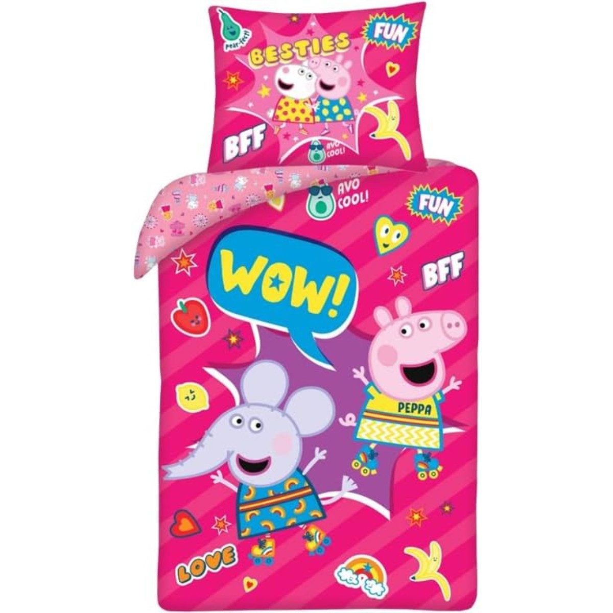 Peppa Pig Bettwäsche Set Baumwolle Bettdeckenbezug 140 × 200 cm mit 70 × 90 cm Kissenbezug, 2 teilig