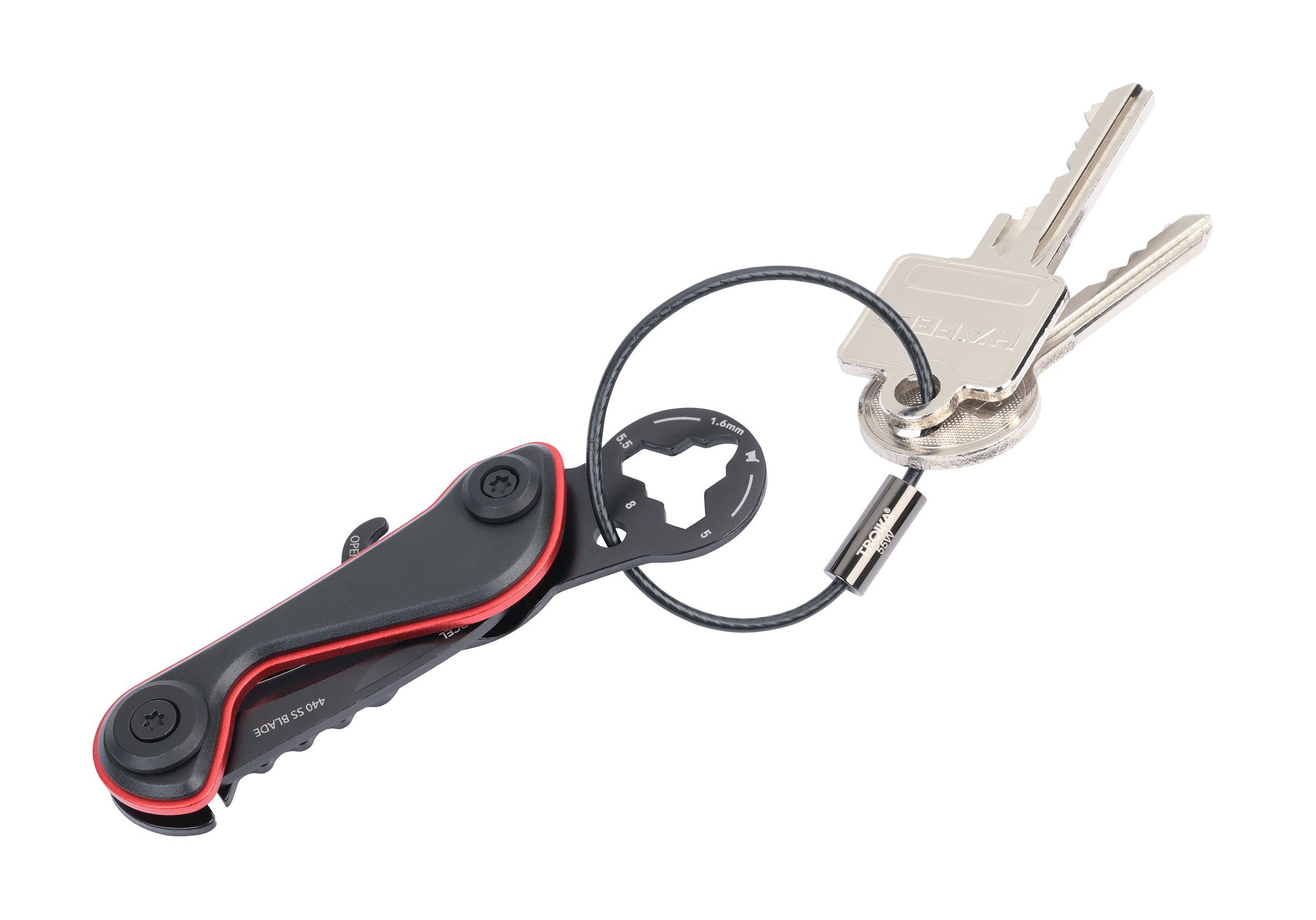 TROIKA Schlüsselanhänger Mini-Werkzeug mit PARCEL & - 9 praktisch Funktionen Super viele CART, Multitool CUT - für
