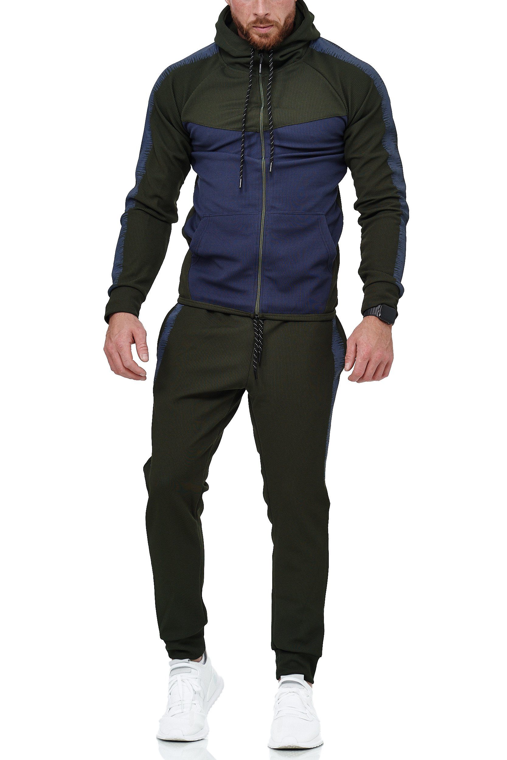 L.gonline Freizeitanzug Herren Jogging-ANZUG, mit Bündchen und Tunnelzug (Kapuzenjacke mit Reißverschluss, Hose, 2-tlg., im modischem Design), Fitness Freizeit Casual