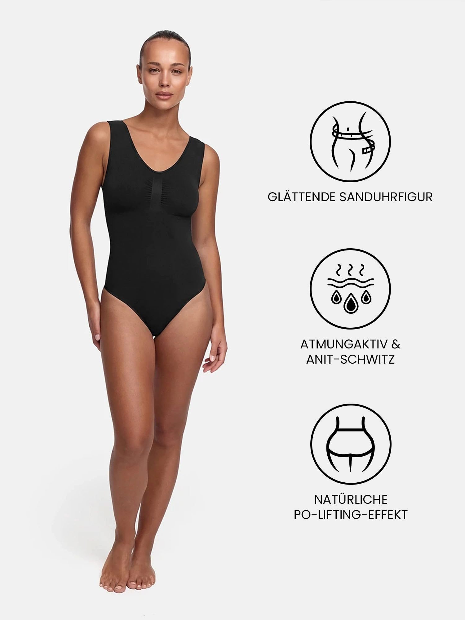 cfab (creamy fabrics) Miederbody Tank Bodysuit Sculpting Shapewear mit Slip-Beige-2XL (1-tlg) Figurformend