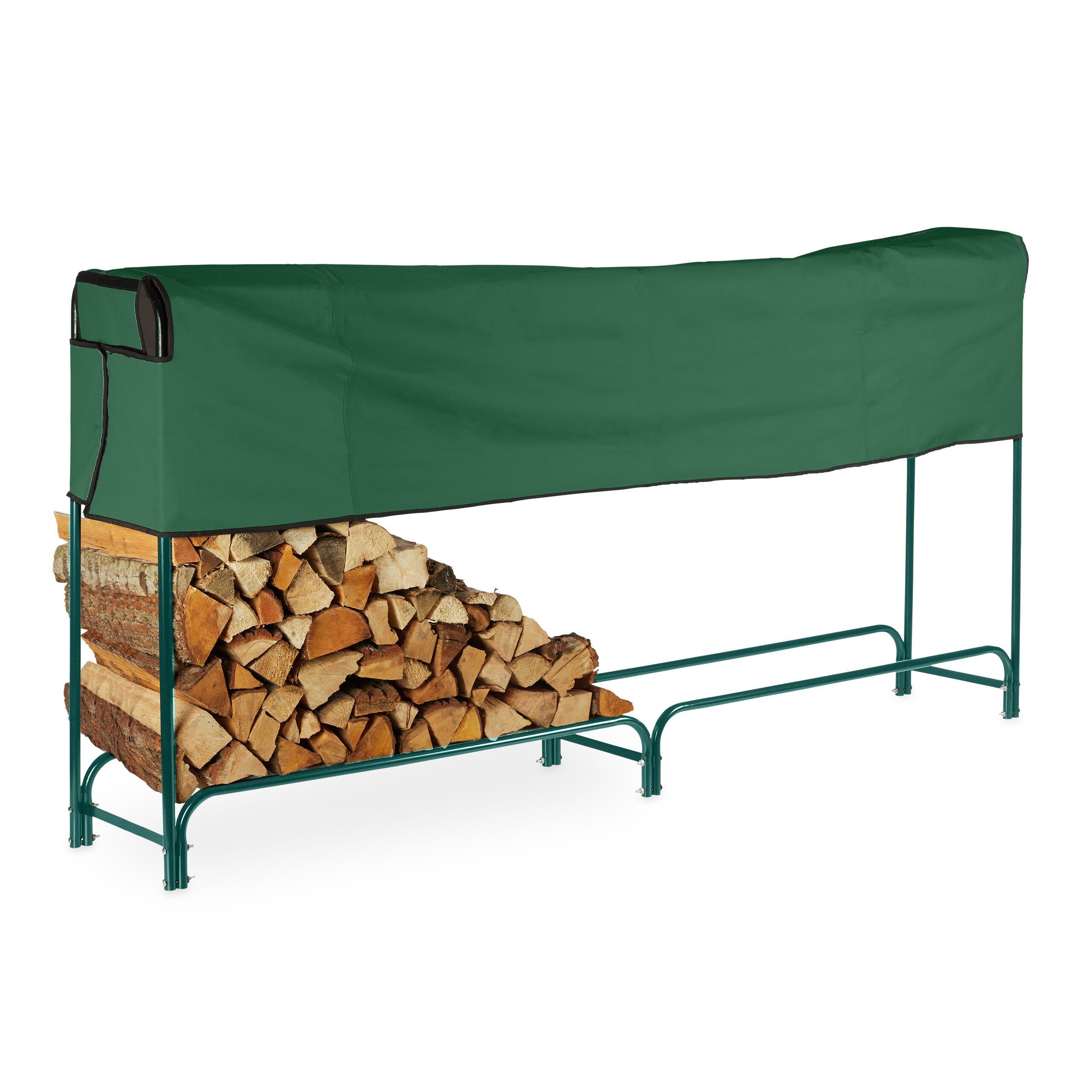 relaxdays Kaminholzregal Grünes Kaminholzregal mit Abdeckung, BxTxH:250x30x122 cm