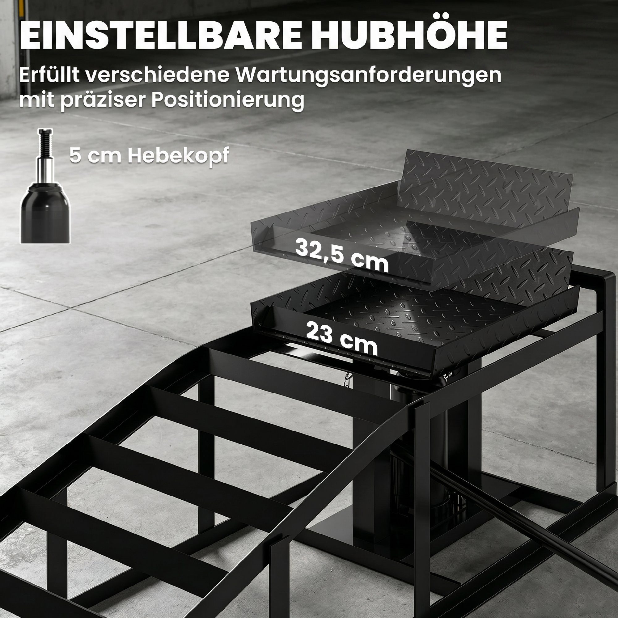 HOMCOM Auffahrrampe hydraulische öhenverstellbar Schwellenrampe 3 t Tragkraft (Set, 2-St., 2 Rampen mit Hydraulikheber), für Reifen bis 23 cm, Ölwechsel, Schwar – Bild 4 von 5