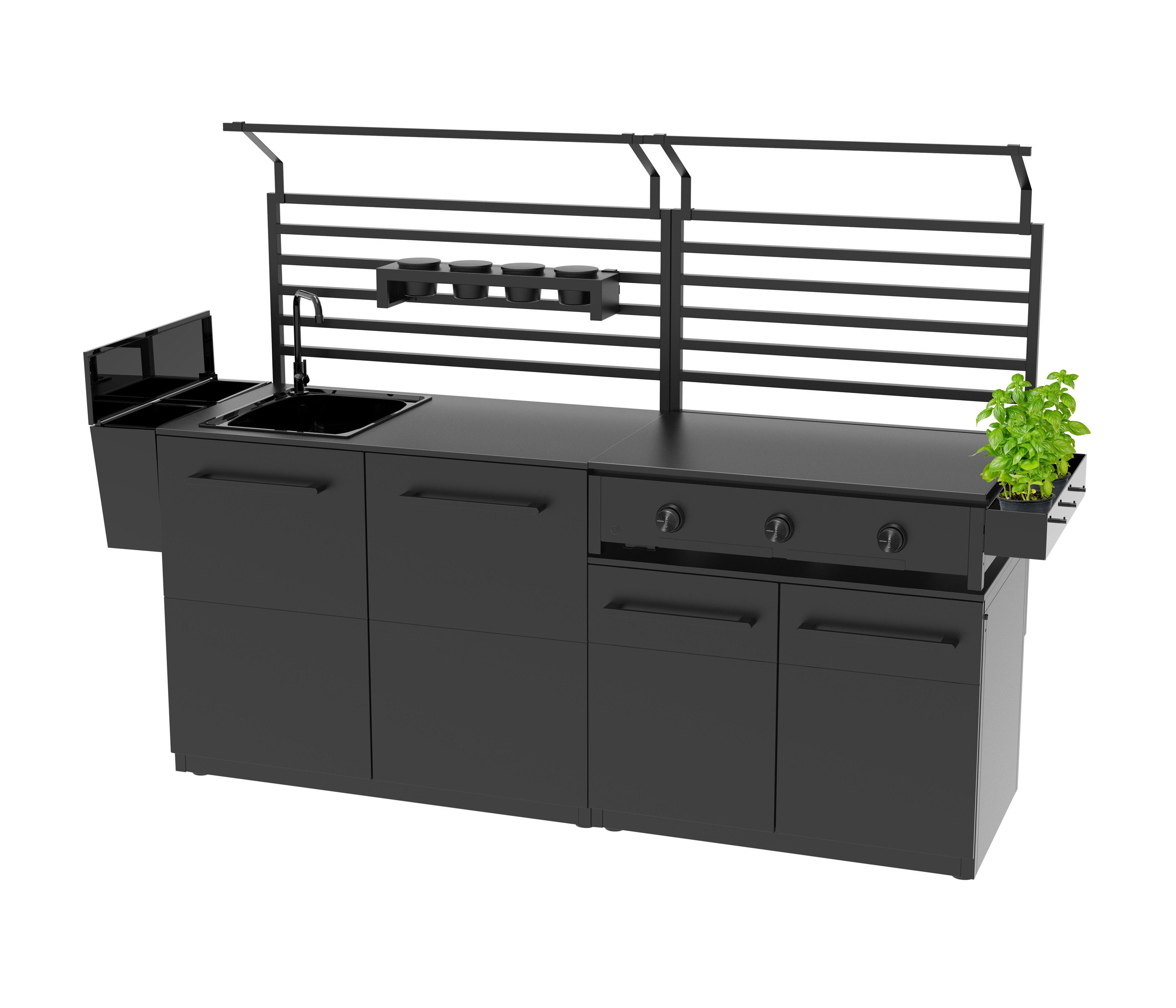COZZE Outdoor-Küche Niedrigmodul Elements, mit HPL Platte, 90 x 68 x 60 cm, Stahl, schwarz, flexibel erweiterbares Modul der Cozze® Outdoor-Küche