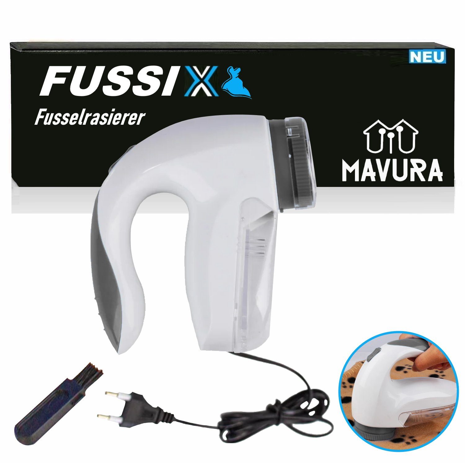 MAVURA Fusselrasierer FUSSIX Elektrische Fusselfräse Kleiderrasierer Wollrasierer, Flusenentferner mit Auffangbehälter