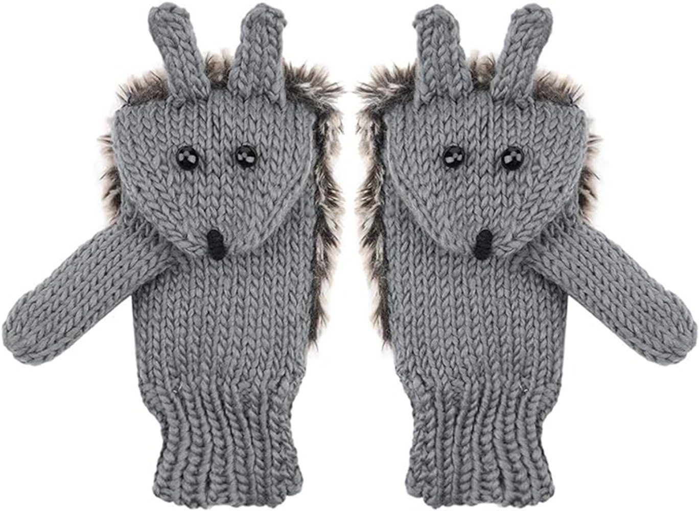 CTGtree Baumwollhandschuhe Handschuhe Damen Igel Fäustlinge Cartoon Tier Winterhandschuhe grau