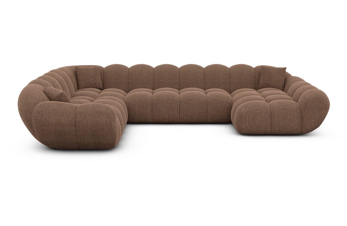Sofa Dreams Wohnlandschaft Maleron XXL Polster Couch, 6-Sitzer, Stoff Sofa, Ottomane rechts, Strukturstoff in Braun