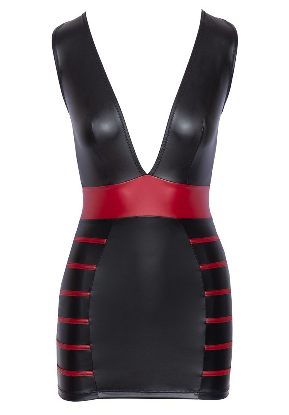 Minikleid Wetlook Kleid mit tiefem Ausschnitt - schwarz
