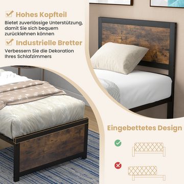 KOMFOTTEU Bettgestell, mit Holz Kopfteil & Unterbett-Stauraum, 90 x 200cm