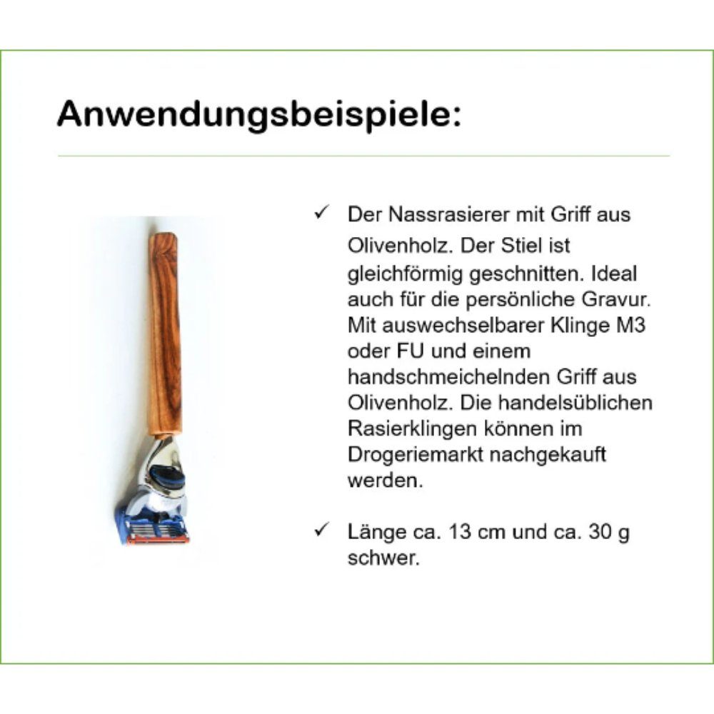 Nassrasierer Stück mit dekorativ, „Watzmann“ Unikat 1-tlg., Olivenholzgriff Olivenholz-erleben ein Nassrasierer M3, Jedes