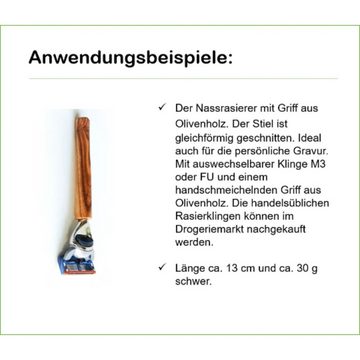 Olivenholz-erleben Nassrasierer Nassrasierer „Watzmann“ mit Olivenholzgriff M3, 1-tlg., dekorativ, Jedes Stück ein Unikat