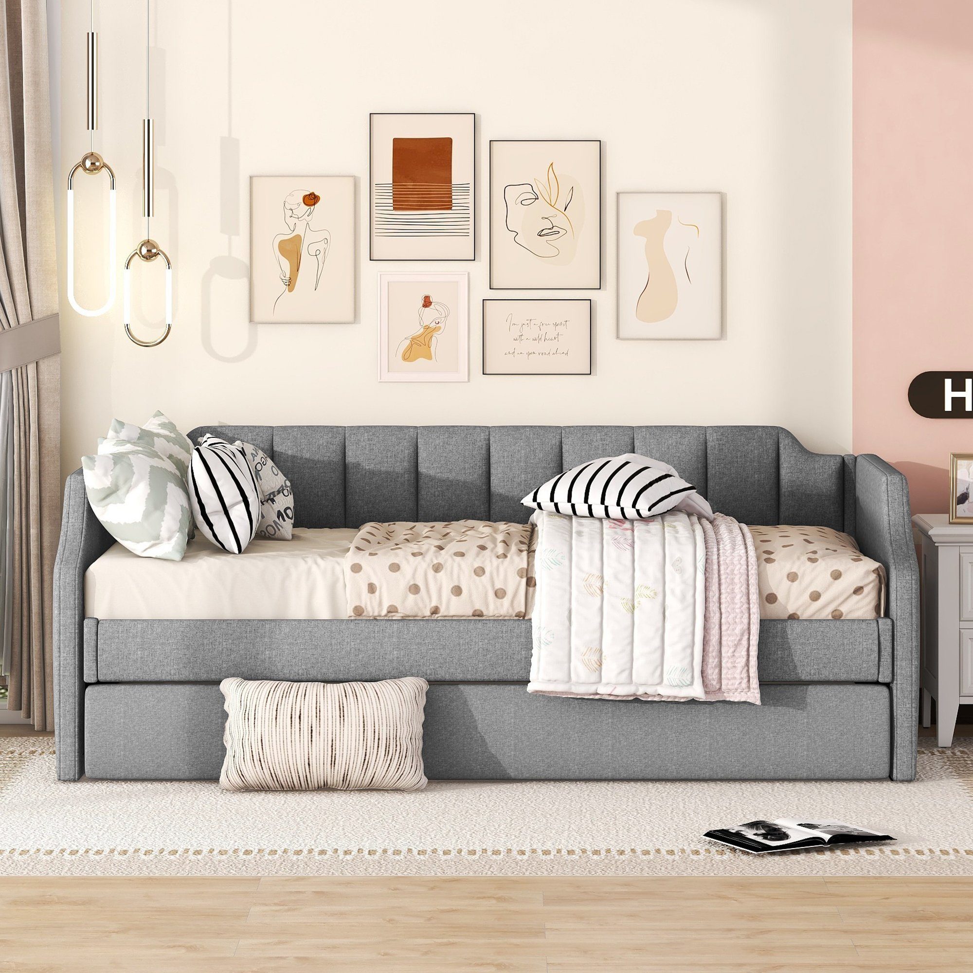 Flieks Daybett, Tagesbett Polsterbett mit Unterbett 90x200cm+90x190cm Leine günstig online kaufen