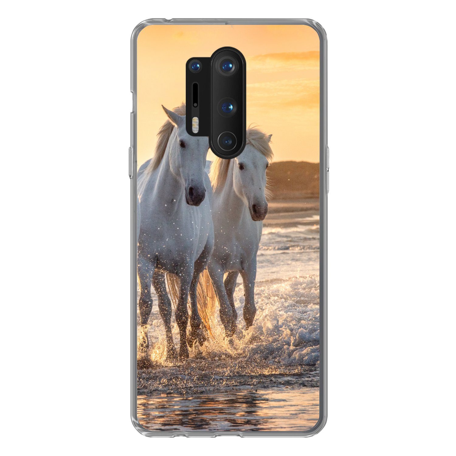 MuchoWow Handyhülle für OnePlus 8 Pro Pferde - Wasser - Strand - Tiere, Phone Case, Silikon, Schutzhülle Dünn