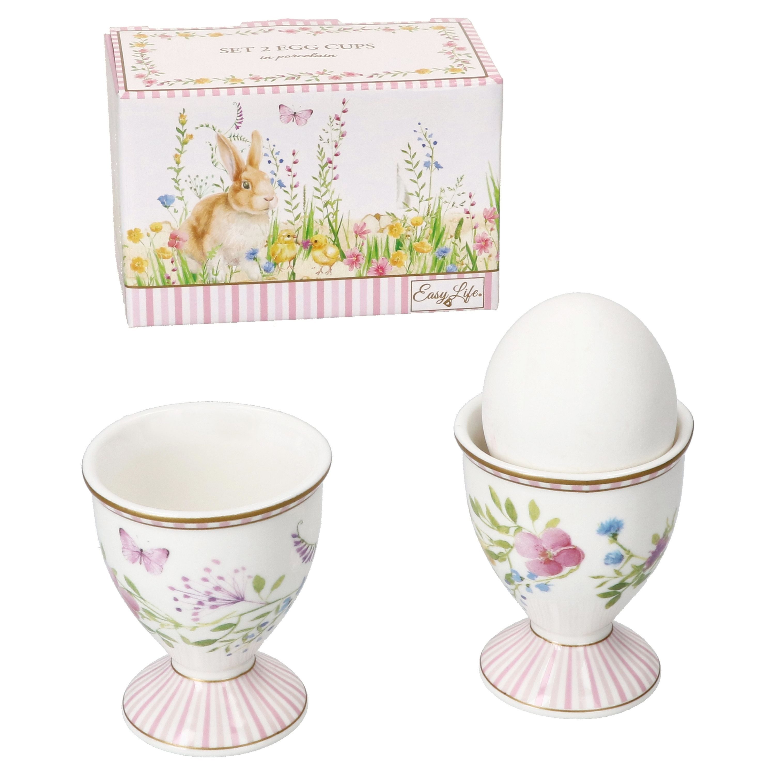 Eierbecher 2x Happy Easter Eierbecher Porzellan für 2 Personen Ostern Hase