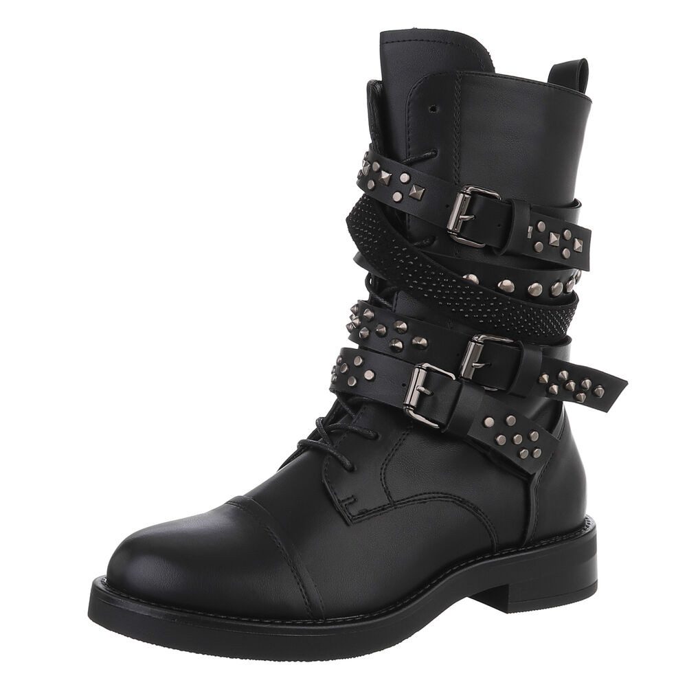Ital-Design Rockige Ботинки mit Schnallen und Nieten für Damen Сапогиette (90153074) Blockabsatz Schnürstiefeletten in Schwarz