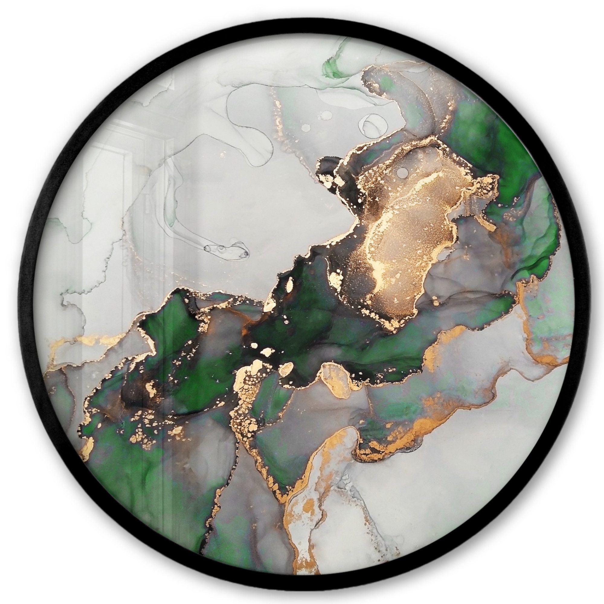 MuchoWow Poster Rund - Marmor - Gold - Grün - Luxus, (1 St), Runde Wandbilder, Deko für Wohnzimmer und Schlafzimmer, 40x40 cm
