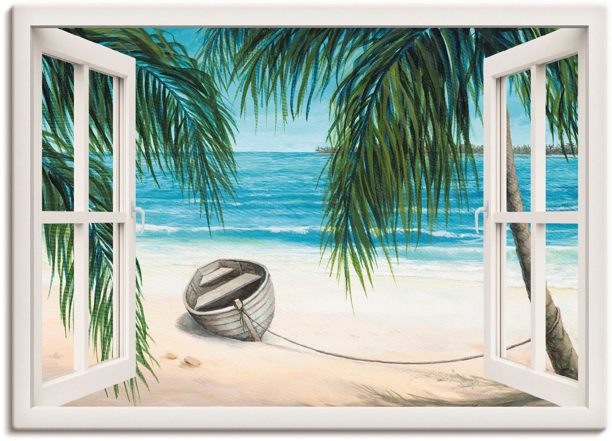 Artland Wandbild Fensterblick - St), oder Fensterblick als Leinwandbild, Größen in (1 Poster Karibik, versch. Wandaufkleber