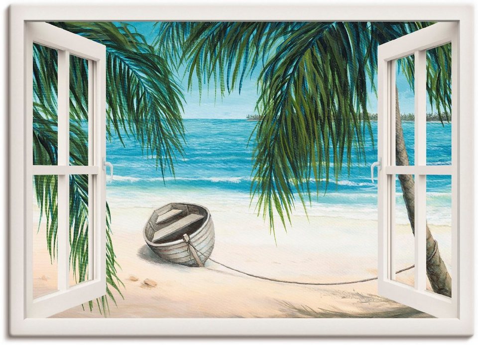 Artland Wandbild Fensterblick - Karibik, Fensterblick (1 St), als  Leinwandbild, Wandaufkleber oder Poster in versch. Größen