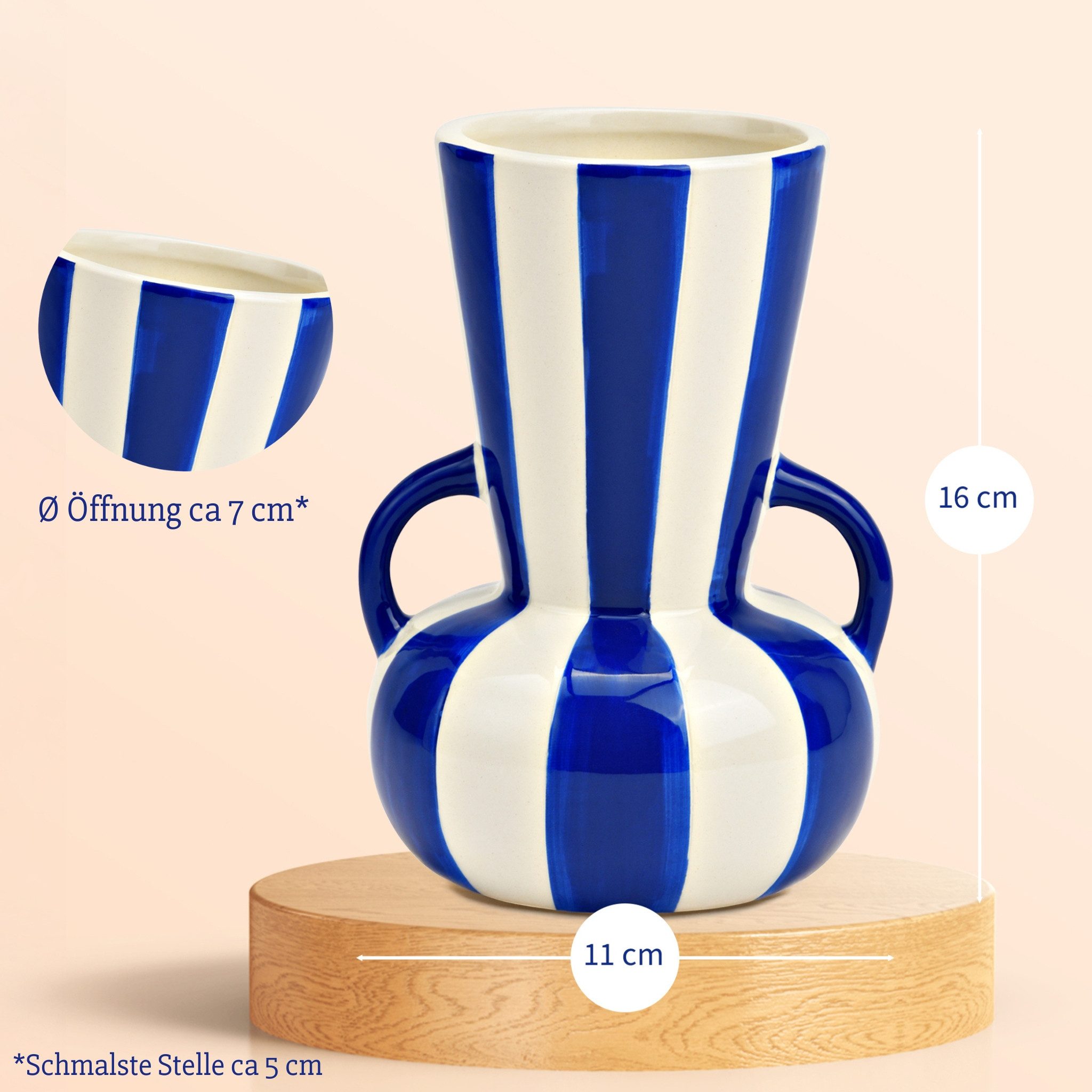 matches21 HOME & HOBBY Dekovase Blumenvase bunt gestreift, blau weiß in Ø 1 günstig online kaufen
