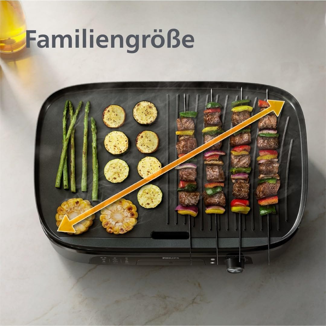 Philips Kontaktgrill HD6210/95, Elektrischer Tischgrill mit großer Grillfläche