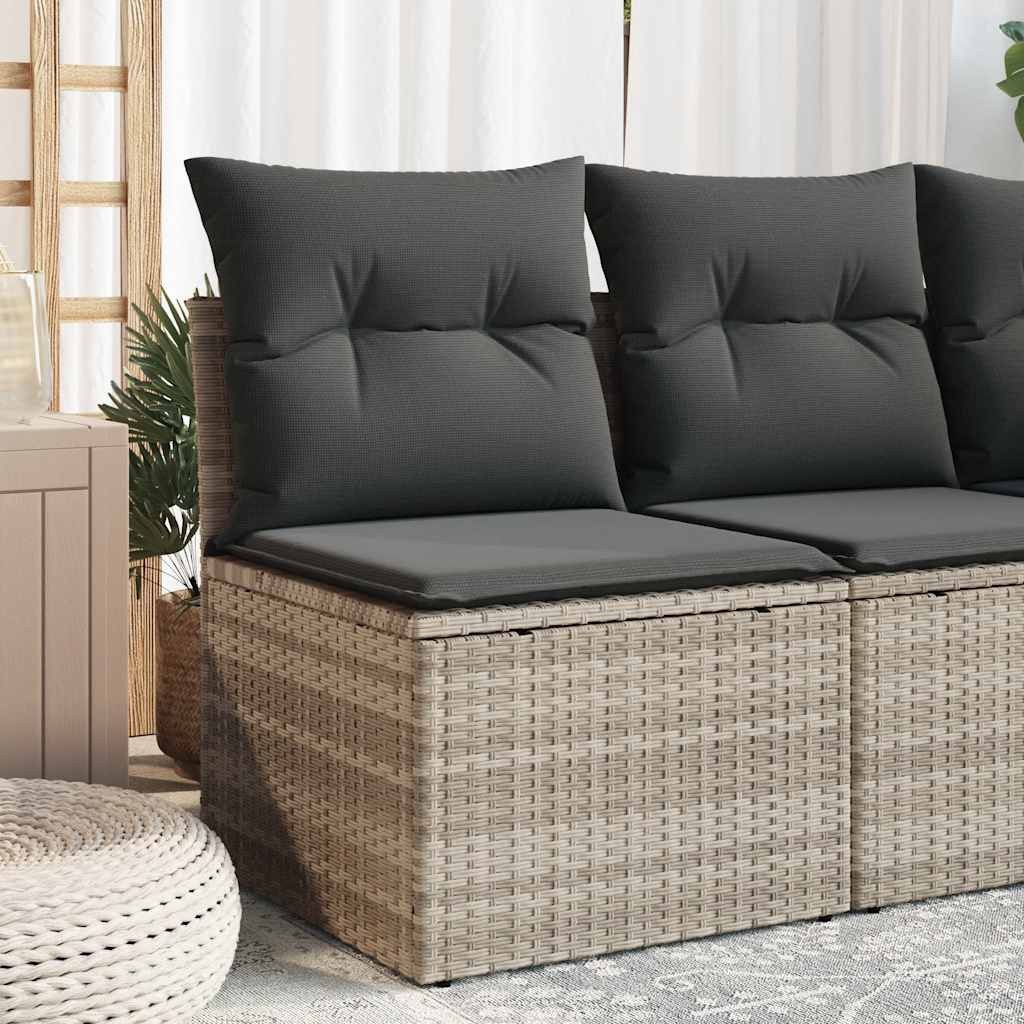 vidaXL Loungesofa Gartensessel ohne Armlehnen mit Kissen Hellgrau Poly Rattan, 1 Teile