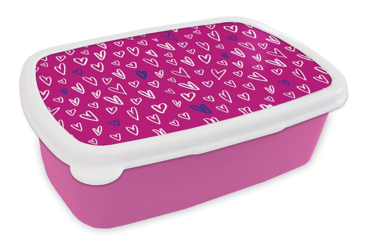 MuchoWow Lunchbox Herzen - Design - Romantisch, Kunststoff, (2-tlg), Brotbox für Erwachsene, Brotdose Kinder, Snackbox, Mädchen, Kunststoff rosa