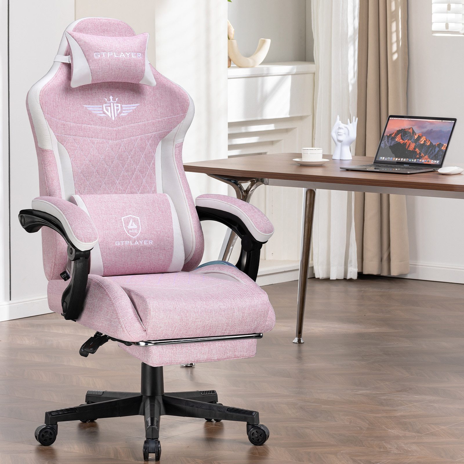 GTPLAYER Gaming-Stuhl Ergonomischer Gaming Sessel Schreibtischstuhl mit Stoffoberfläche (Pacekung), Federsitzkissen – Bild 4 von 5