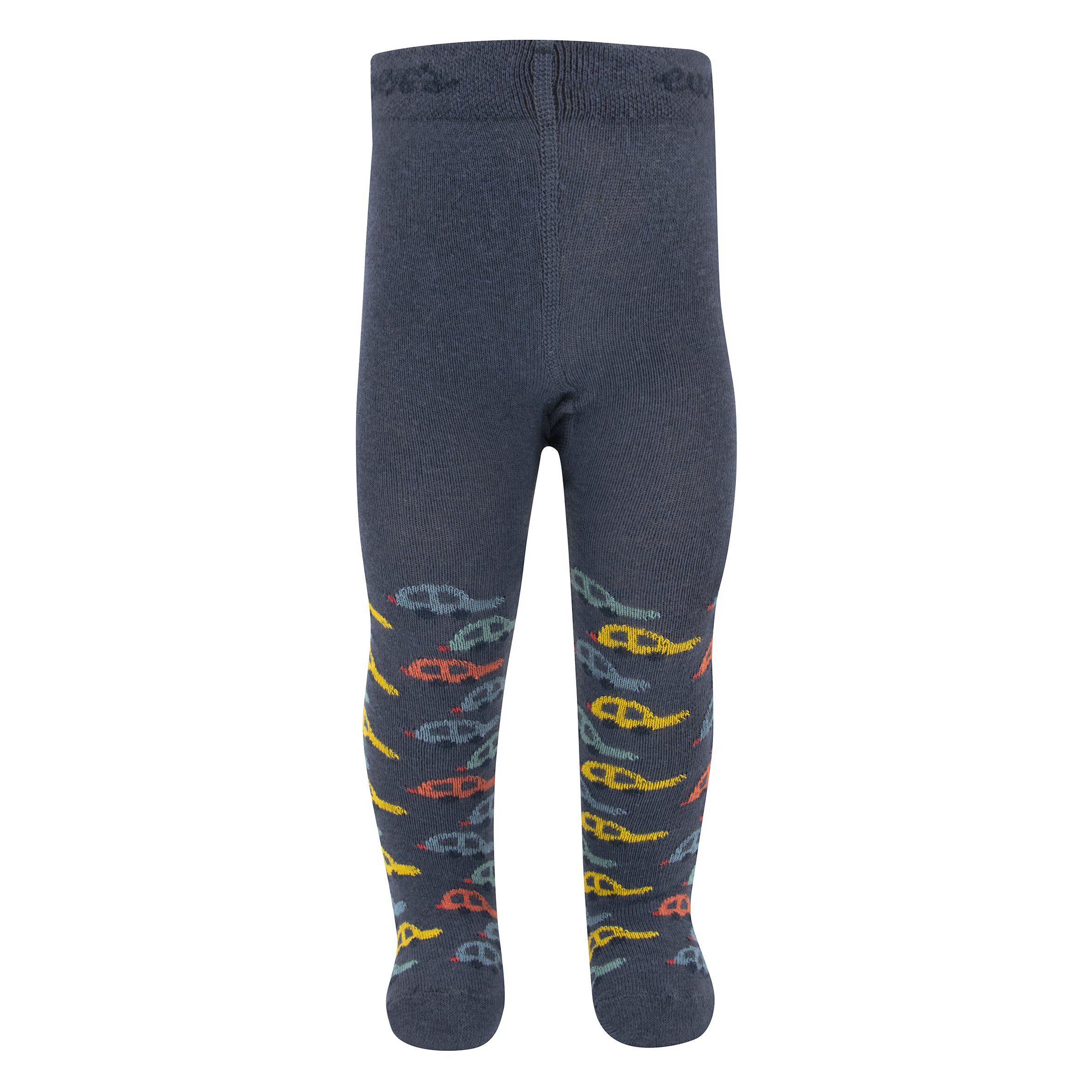 Strickstrumpfhose Ewers Baby Jungen Strumpfhose Po-Motiv Auto tinte blau