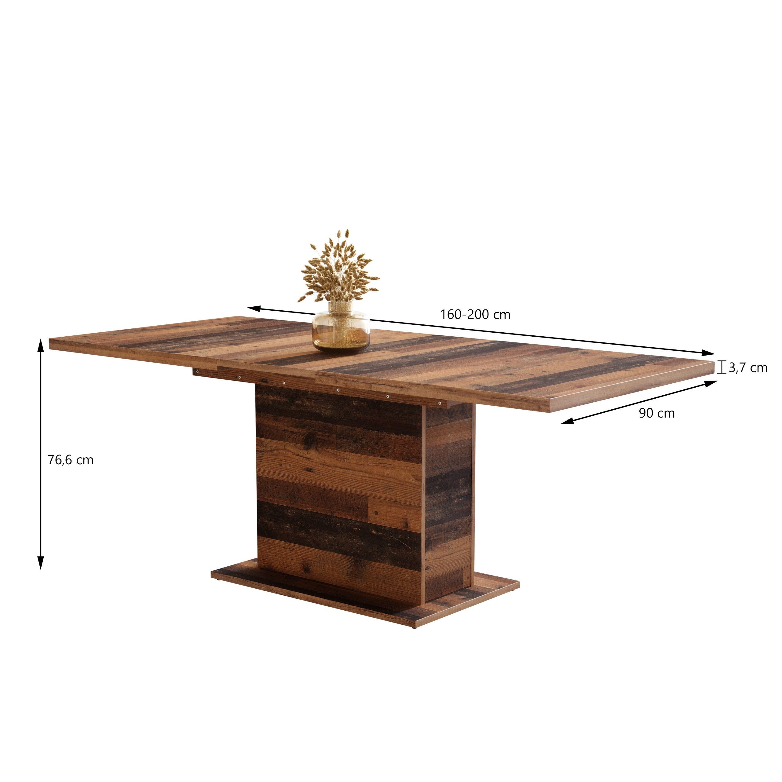 Newroom Esstisch Kane, ausziehbar 160-200 cm inkl. Tischplatte Old Wood Vintage Landhaus