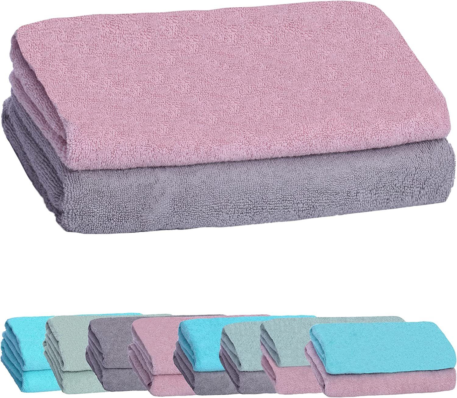 livessa Handtücher Badetücher im Set und als Serie, (2-St), Badetücher Set, Bade-Handtuchset 100% Baumwolle Grau-Rosa