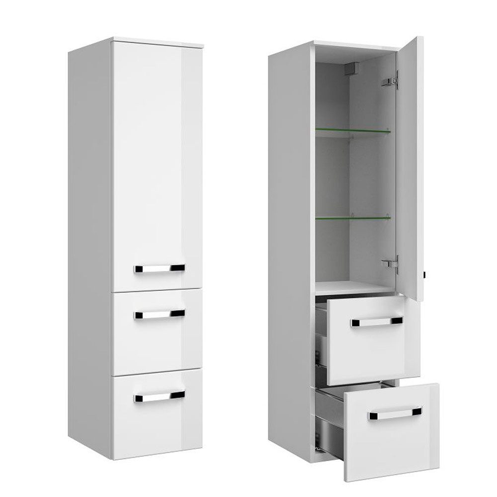 Lomadox Midischrank FES-4010-66 weiß glänzend mit 2 Schubladen - 30/121/33cm