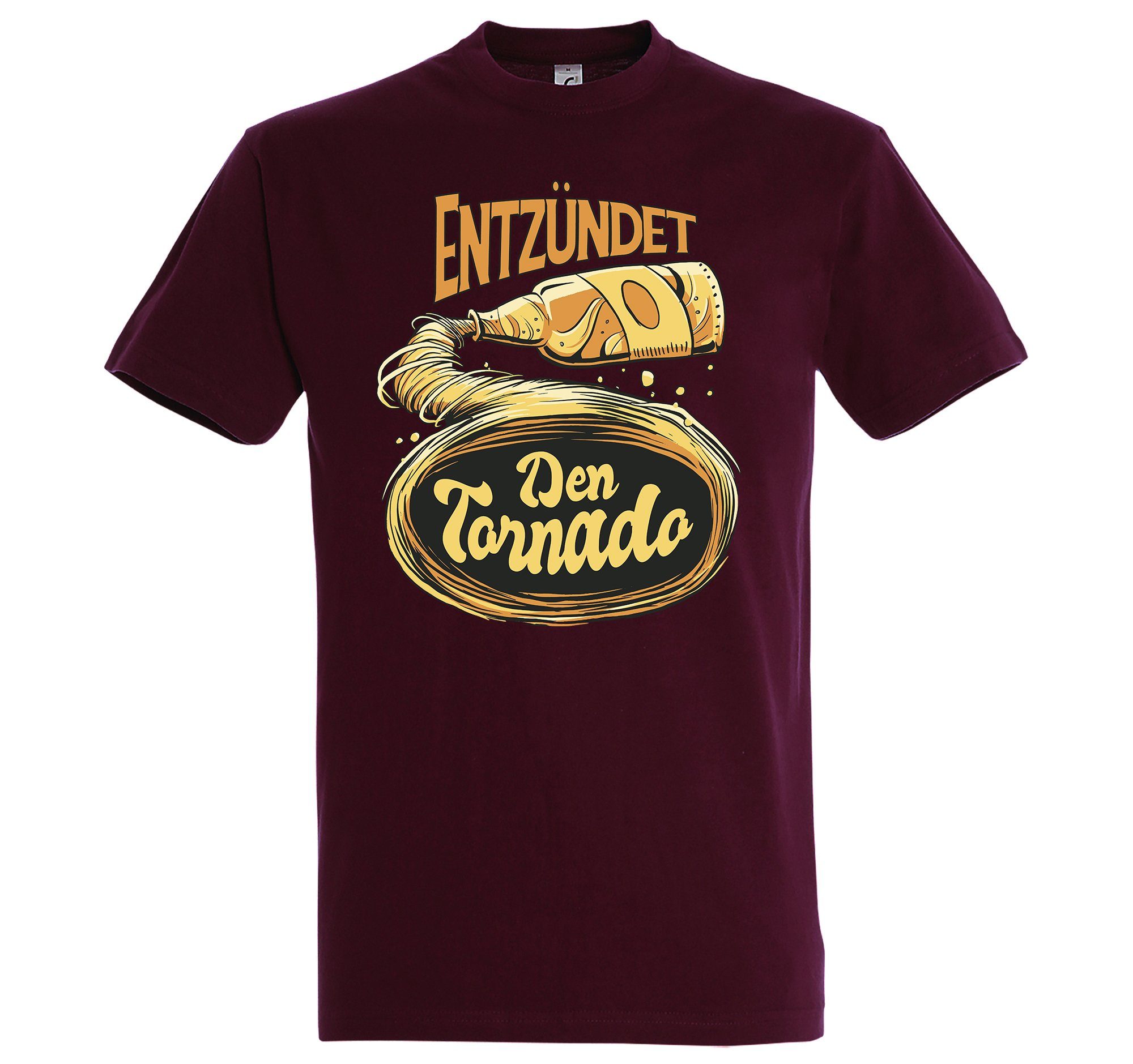 Youth Designz T-Shirt mit Den trendigem Bier Shirt Burgund Tornado! Frontprint Entzündet Herren