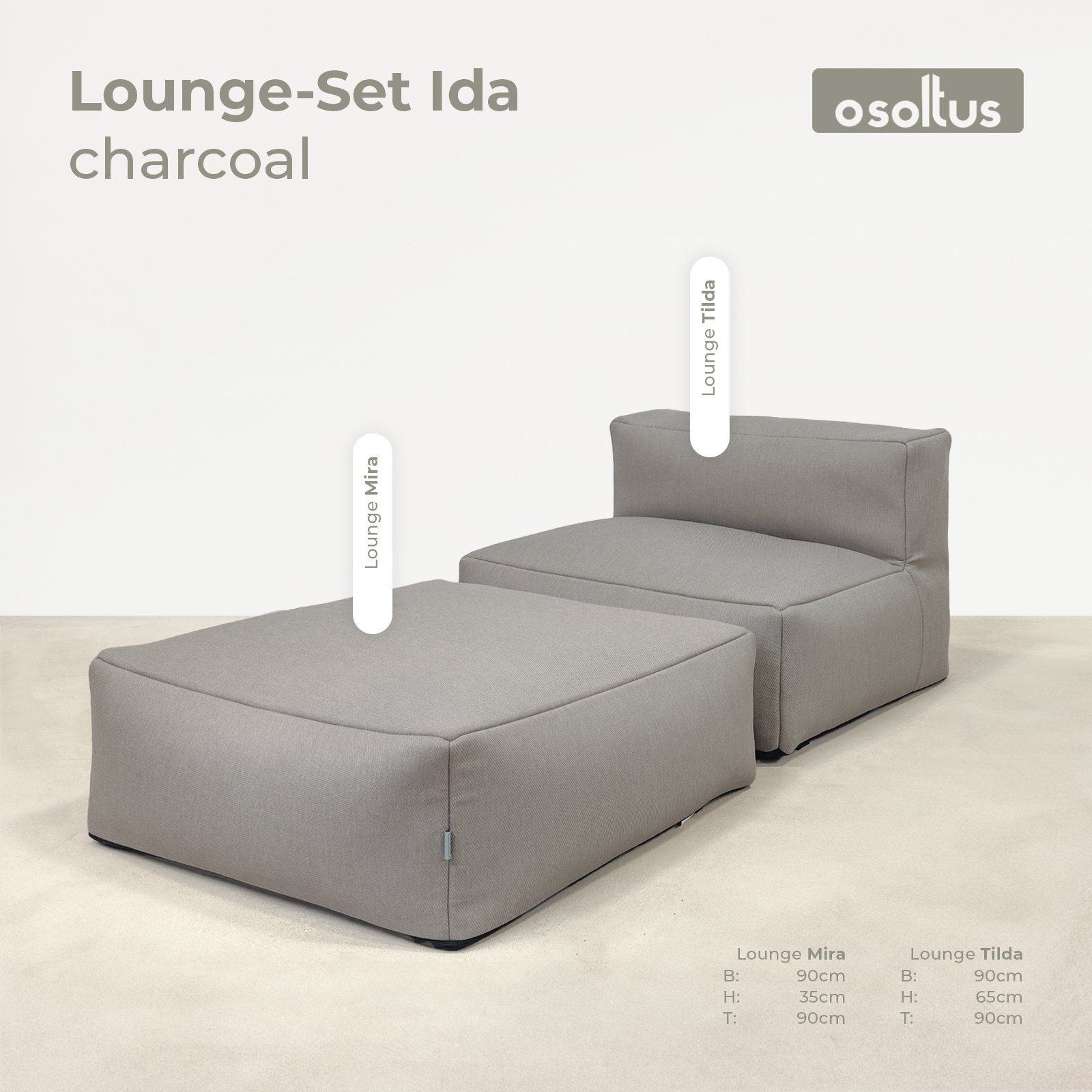 osoltus Garten-Essgruppe osoltus Ida Premium Modular Lounge 2tlg. Axroma Olefin charcoal grau