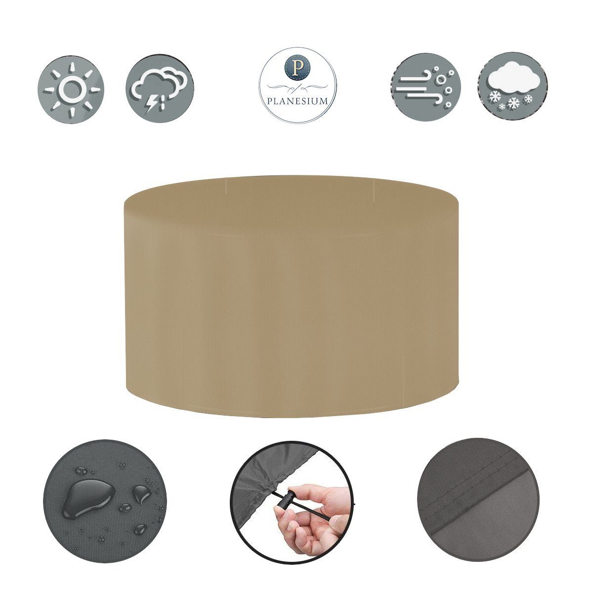 Schutzhülle, Abdeckplane Wasserdicht, Gartentisch Abdeckung Gartenmöbel-Schutzhülle Rund Planesium Planesium 75cm für Abdeckhaube Ø Haube Tisch Hülle x Reißfest), (Premium Gartentisch 75cm Beige Planesium Schutzhülle