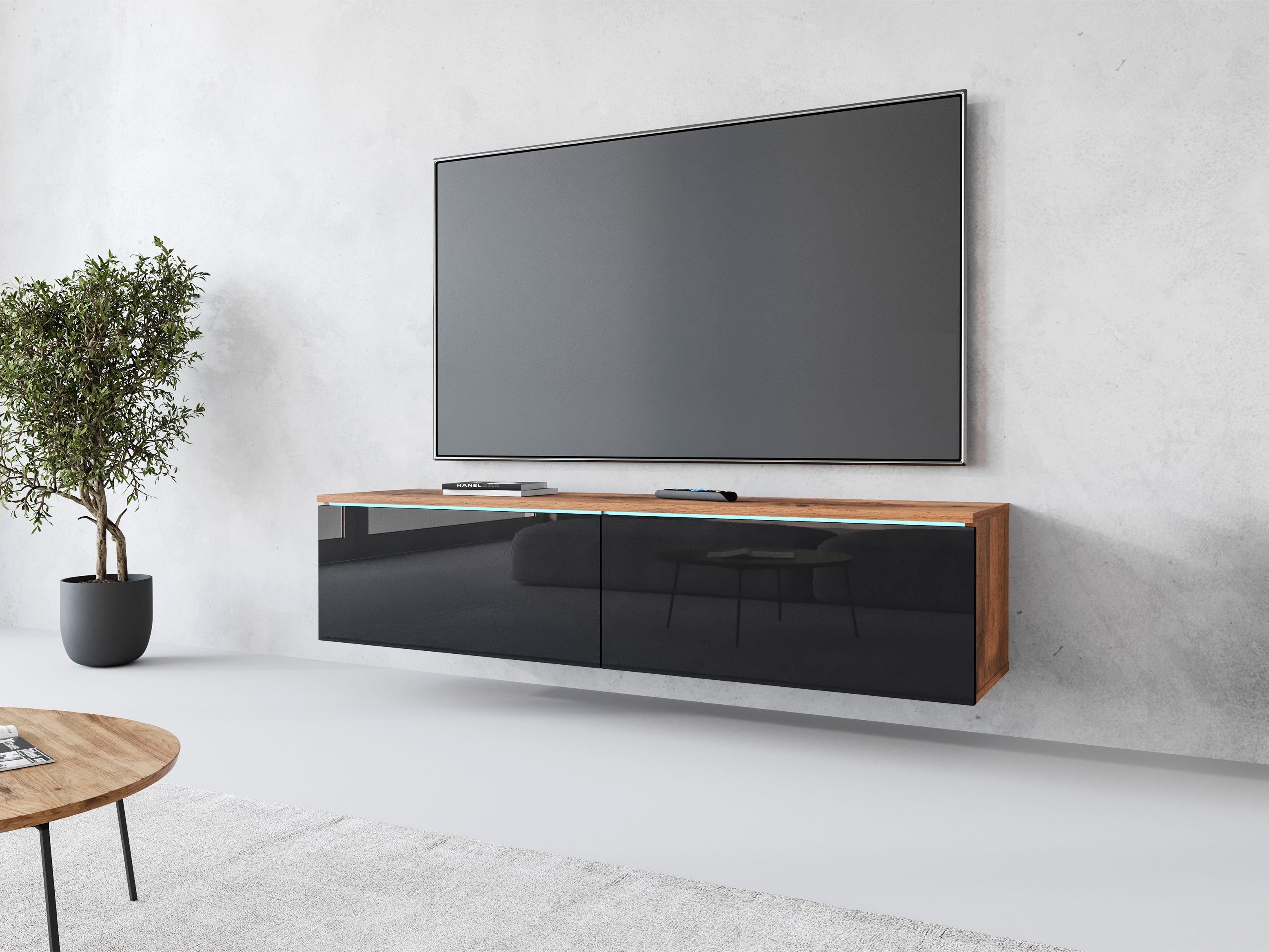 Home affaire Lowboard LOWBOARD D, wahlweise mit oder ohne Beleuchtung, modernes TV-Board ohne Griffe, mit viel Stauraum,stehend und hängend