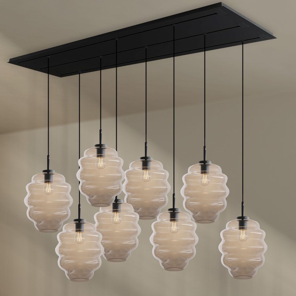 s.luce Pendelleuchte Echos Esstischleuchte 8-flg Baldachin 3-rhg Ø25cm Klar