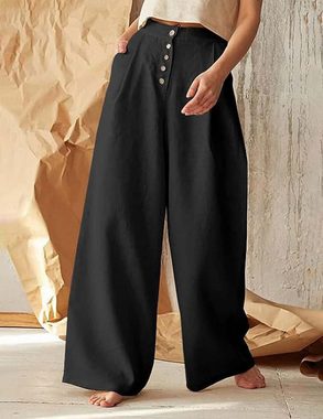 FIDDY Relaxhose Damen Sommer Casual Knopf Weites Bein Hosen Trousers