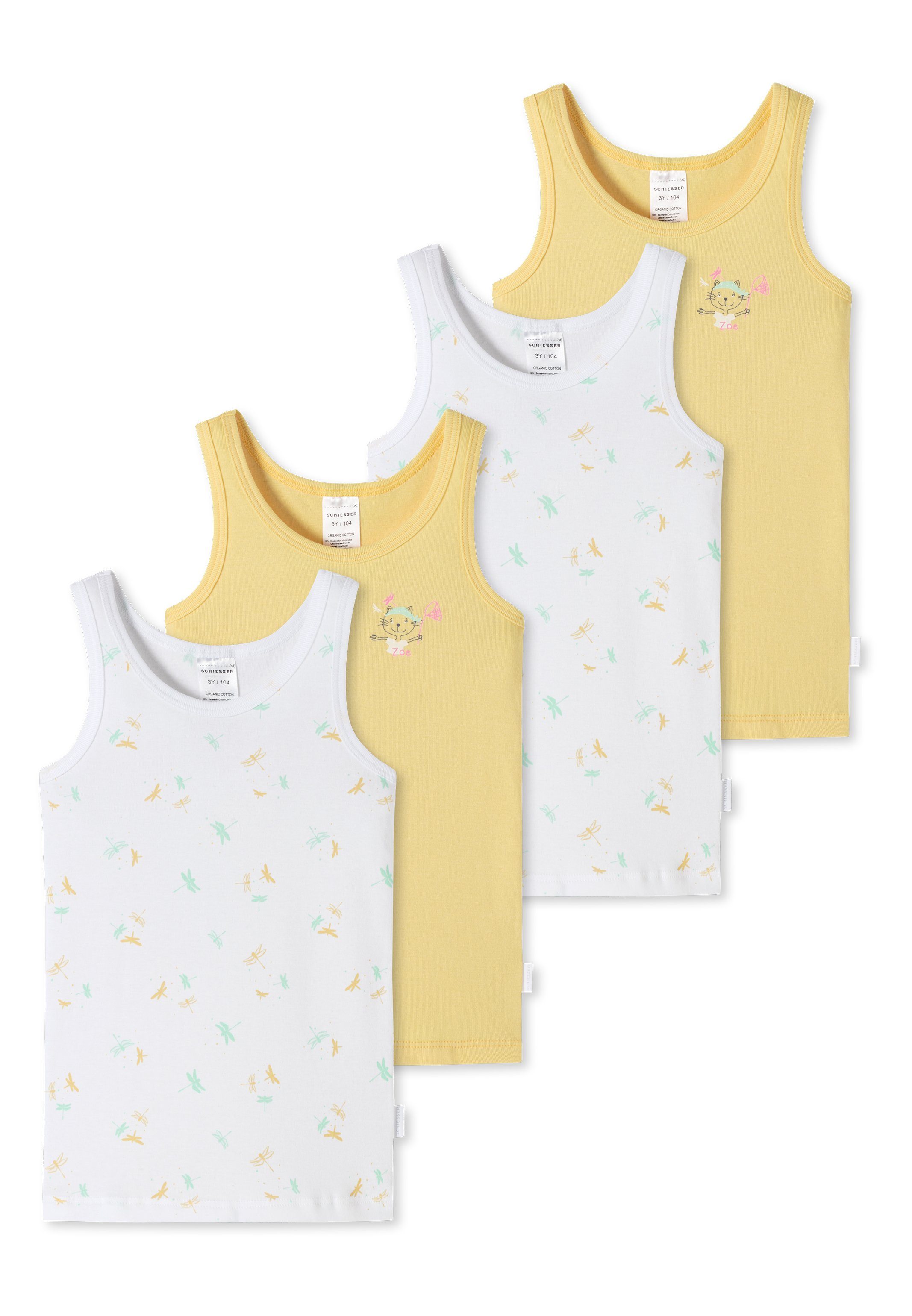 Schiesser Unterhemd 4er Pack Kids Girls Feinripp Organic Cotton (Spar-Set, 4-St) Unterhemd / Tanktop - Baumwolle - Weiß / Gelb