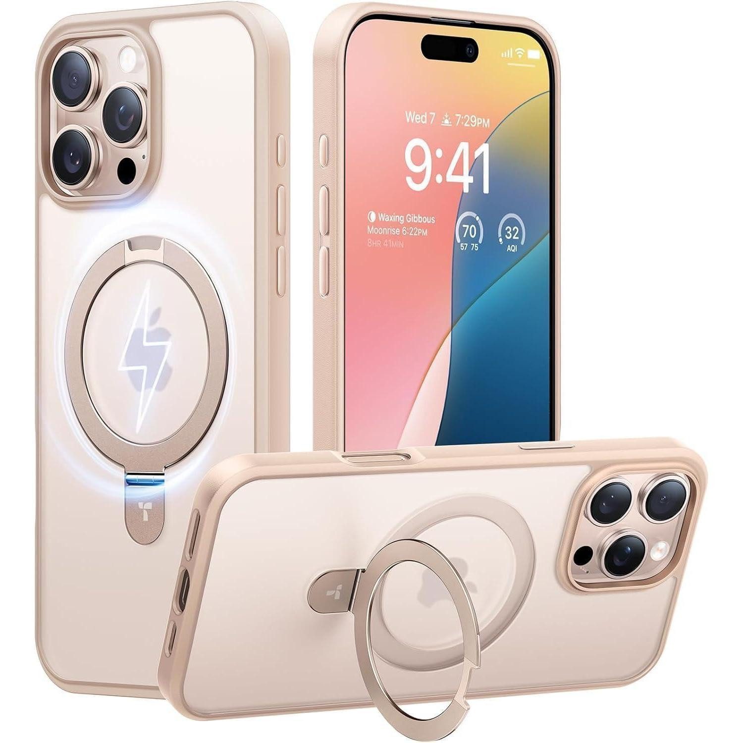TORRAS Handyhülle iPhone 16 Pro Hülle MagSafe Ostand Militärischer Schutz Gold