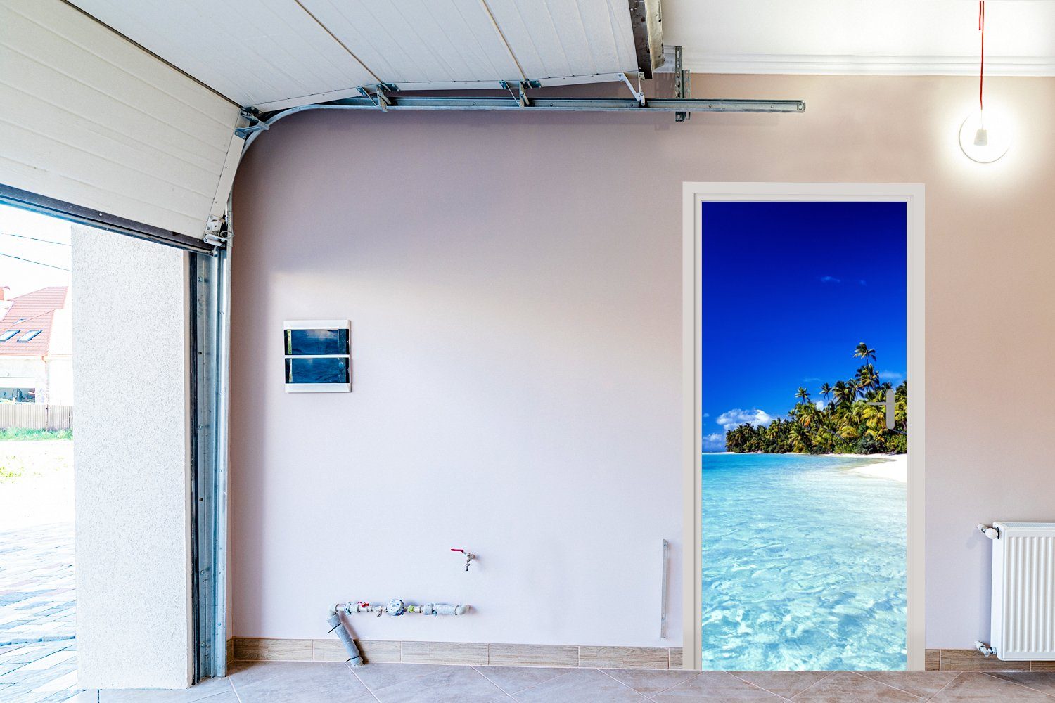 MuchoWow Türtapete Ein Strand St), cm auf Fototapete Island Foot auf 75x205 Matt, mit Tür, von Blick Türaufkleber, One (1 Lagune Aitutaki, für die bedruckt
