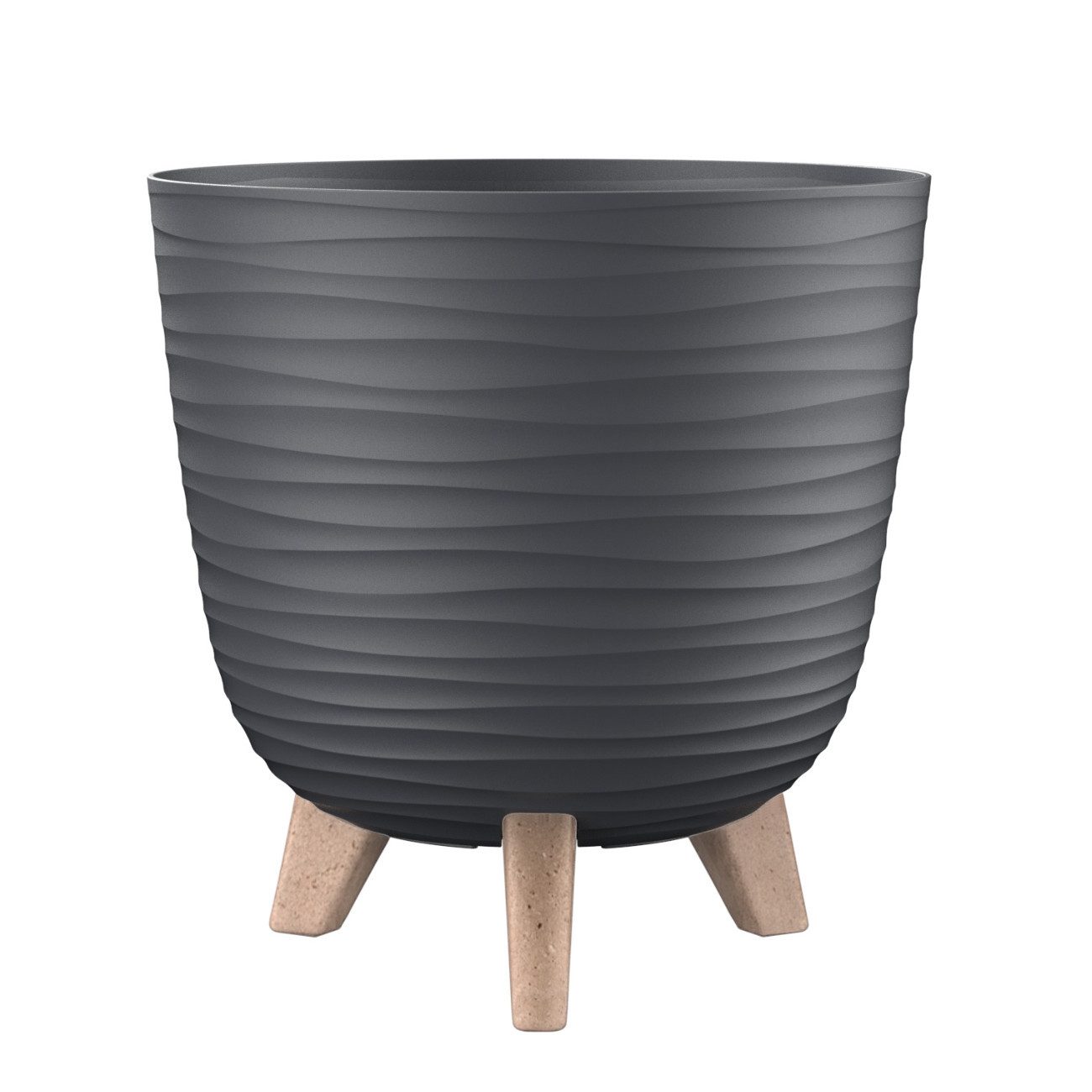 Engelland Blumentopf Pflanztopf mit Füßen (Vorteils-Set, 1 St., robuster PP-Kunststoff), Wellenoptik, rund, UV-resistent, Drainagesystem, direkte Bepflanzung