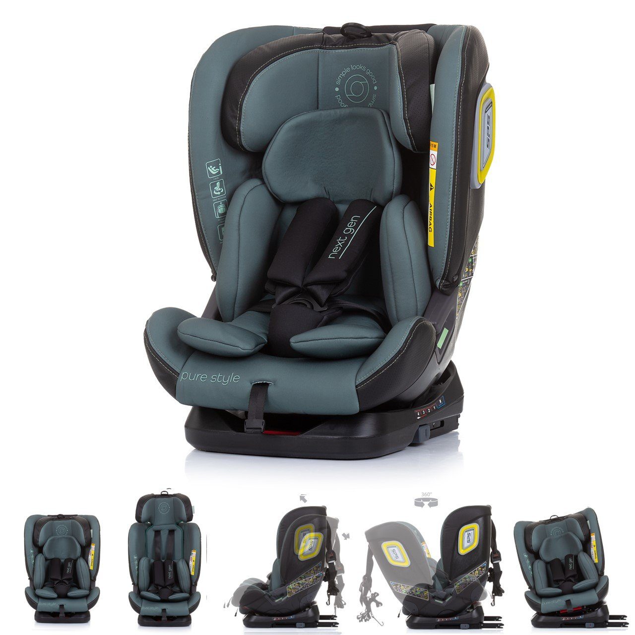 Isofix cm) Reboard - Kindersitz kg, grün i-Size drehbar Autokindersitz Next 360° (40 bis: Gen, 36 Chipolino 150