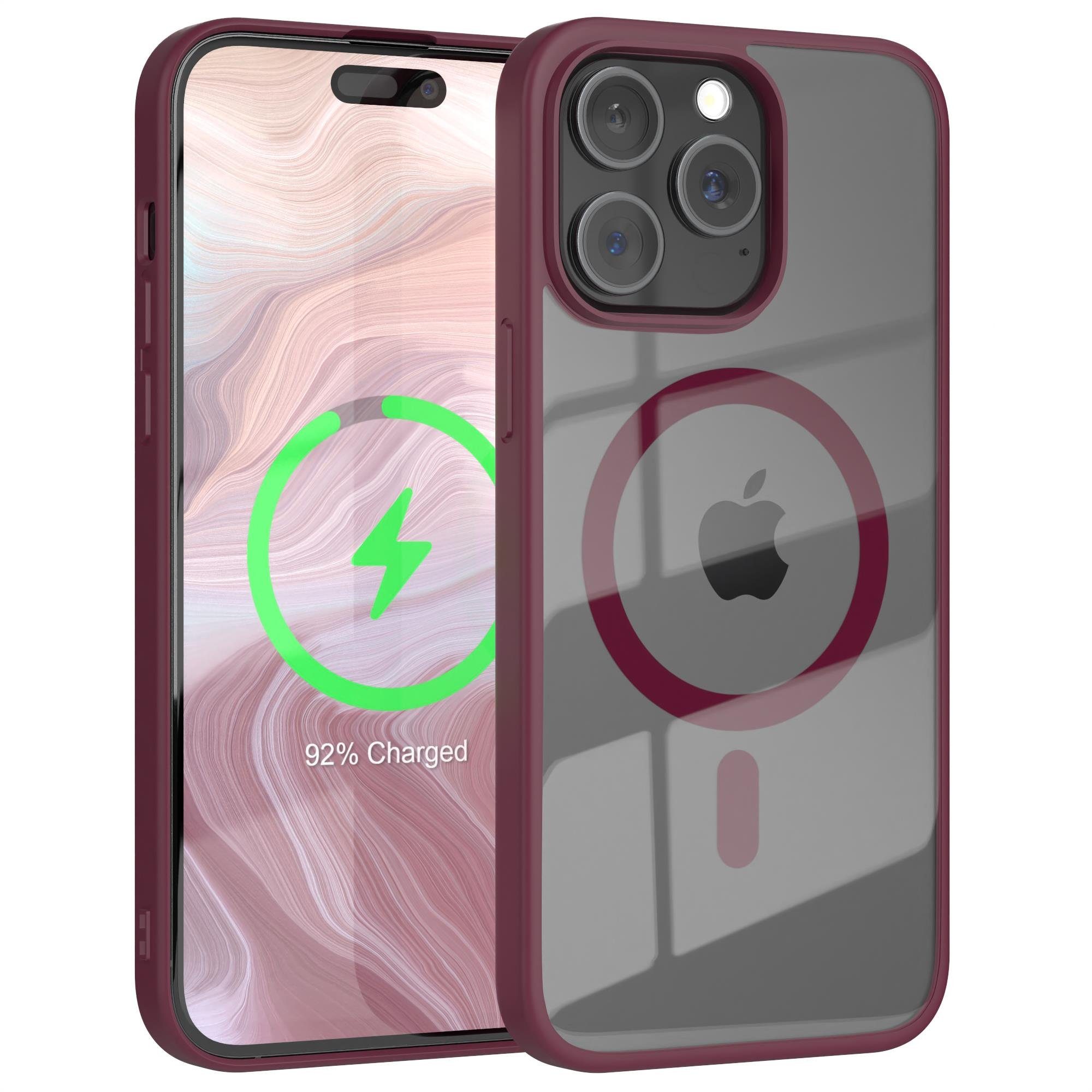 EAZY CASE Handyhülle Transparente Hülle mit MagSafe iPhone 15 Pro Max 6,7 Zoll, Back Cover Slimcover mit Displayschutz, Magsafefunktion, Bumper, Beere