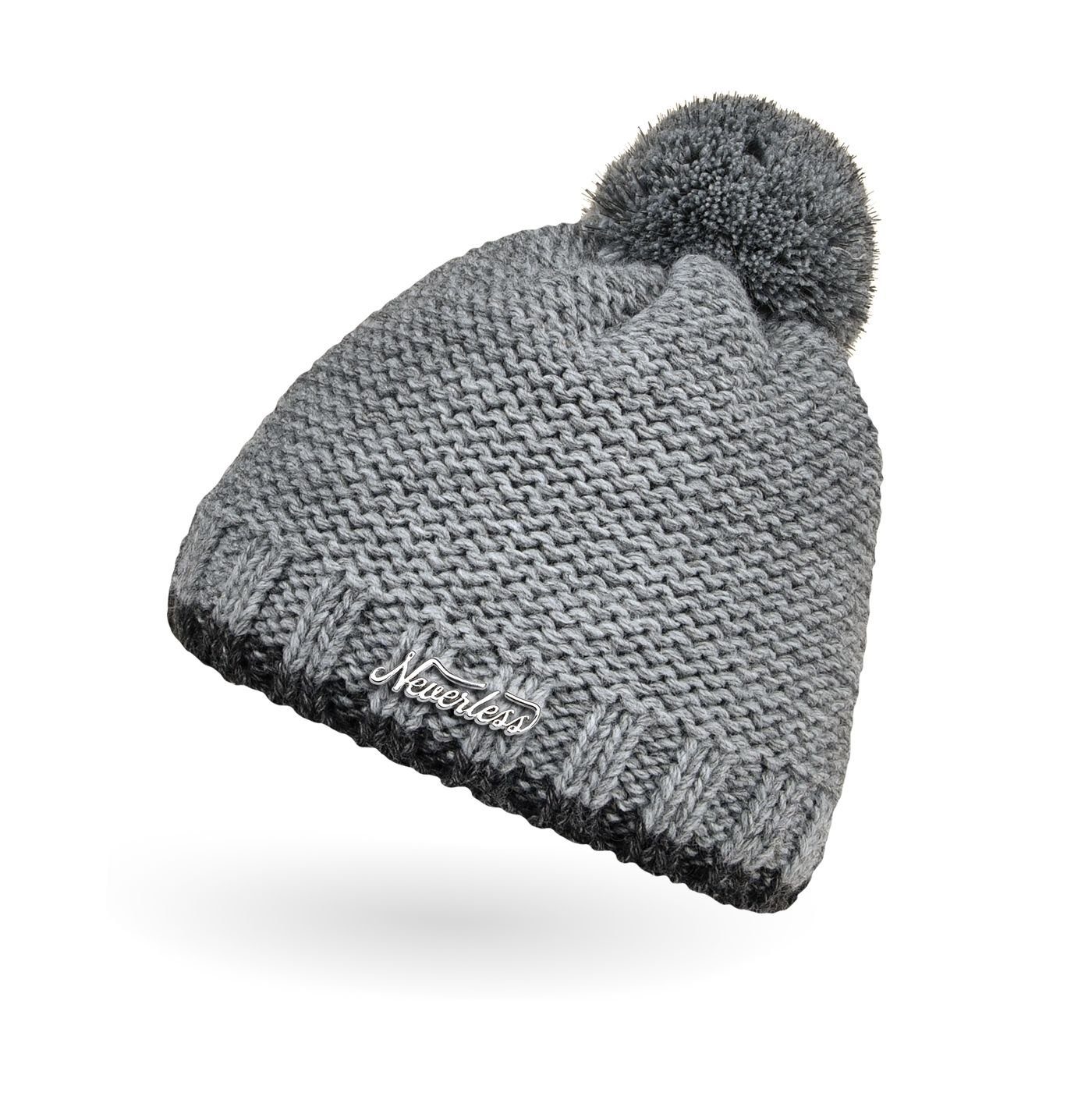 Neverless Bommelmütze Kinder Strick-Mütze Winter Mädchen Jungen Kinder Grobstrick mit reflektierendem Bommel Winter-mütze Neverless® grau