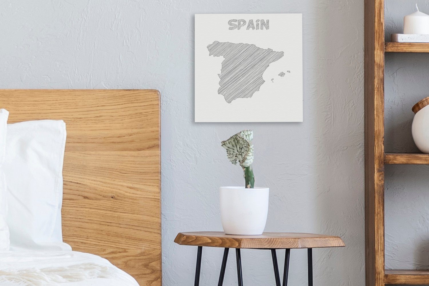 Skizze (1 St), Leinwandbild von für OneMillionCanvasses® Bilder Schlafzimmer Leinwand Schwarz-Weiß-Abbildung Wohnzimmer Spanien, einer