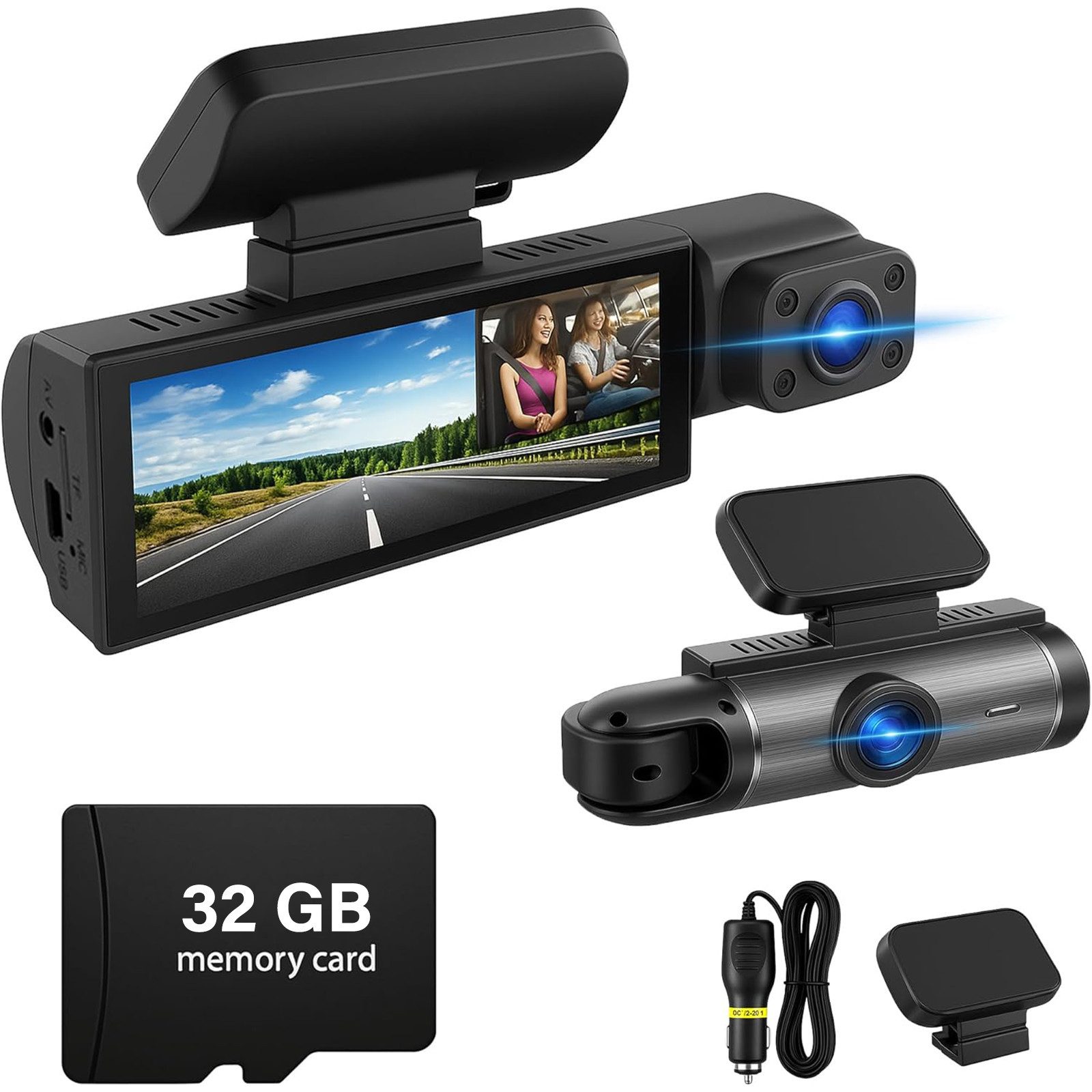 MOPUEA Dashcam Auto, 2-Kanal, 1080P Autokamera, Mit 3.16 Zoll-Bildschirm Dashcam (1080P, 1x opt. Zoom, Großer Weitwinkel für umfassende Aufnahmen, Automatische Loop-Aufnahme und G-Sensor)