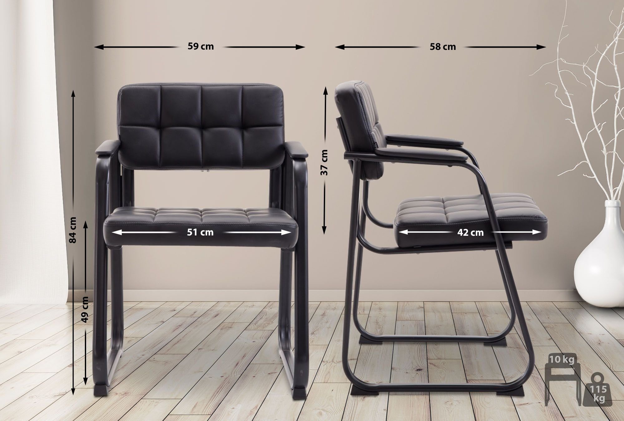 CLP Besucherstuhl Canada, Kunstleder-Bezug, schwarzes Metallgestell günstig online kaufen