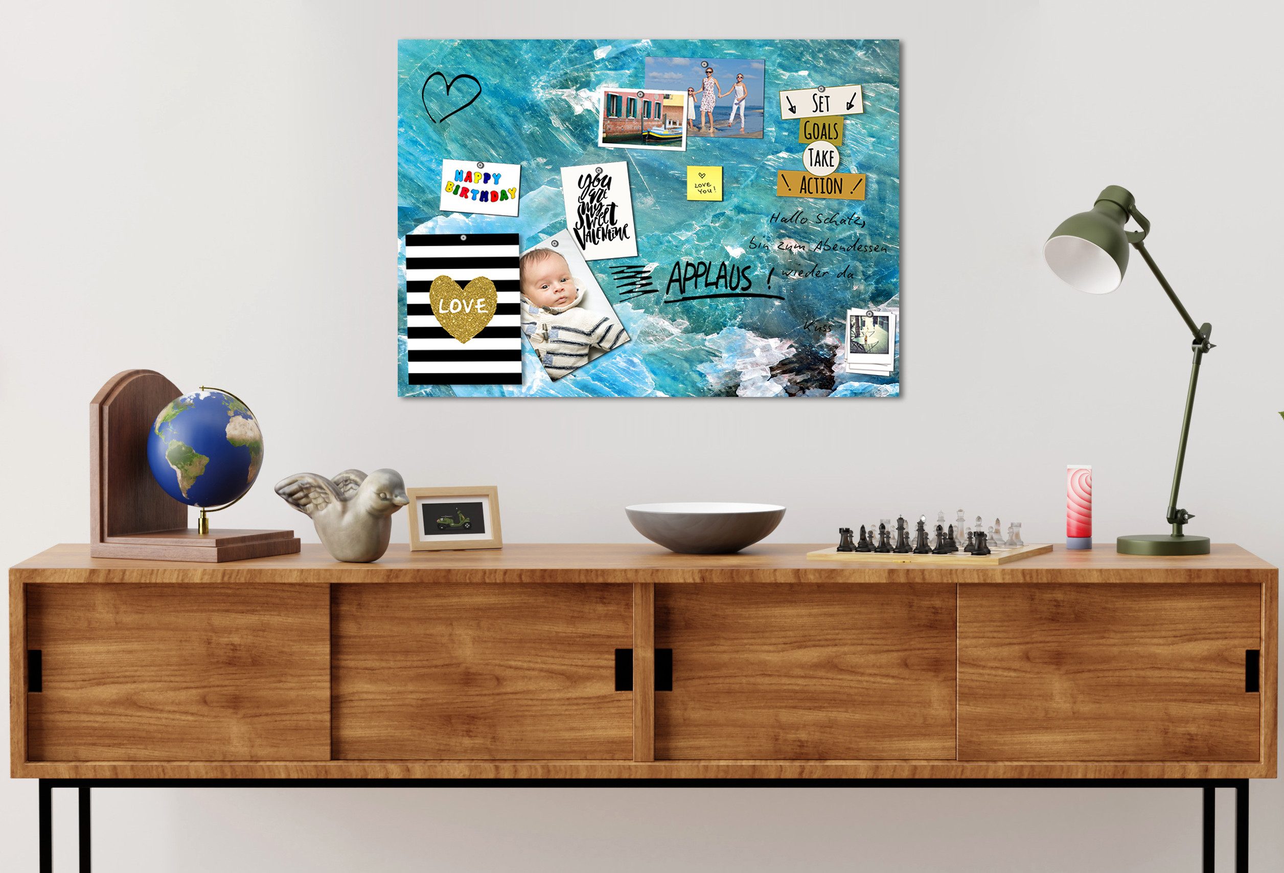 queence Pinnwand Magnetisches Memoboard, Tafel, Kalender, Wandkalender, Marker, Hochwertiges Acrylglas, zum beschriften und magnetisch, 70x50cm