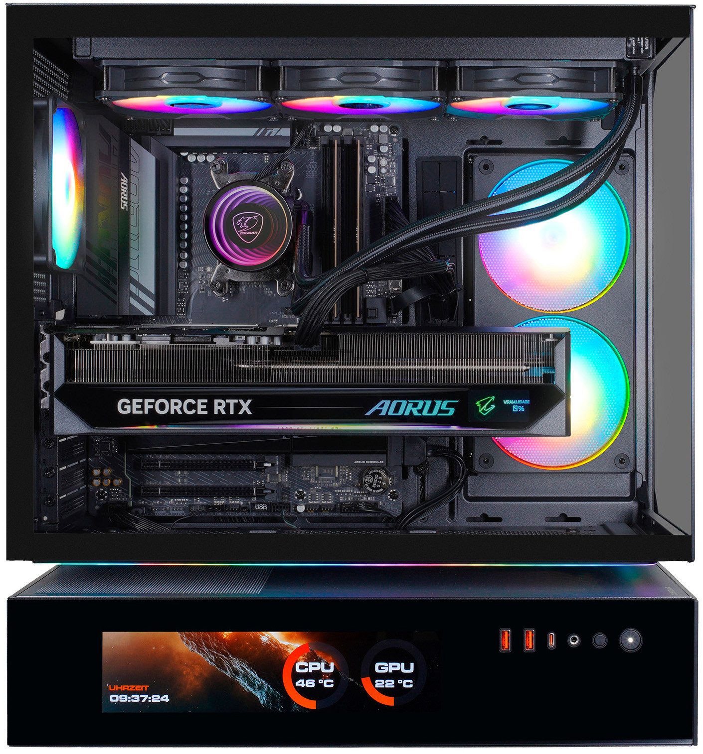 Cougar CFV235 Vision Gaming-PC (AMD Ryzen 9 9950X3D, RTX 5090, 64 GB RAM, 2000 GB SSD, Wasserkühlung, Windows 11, DDR5 RAM)