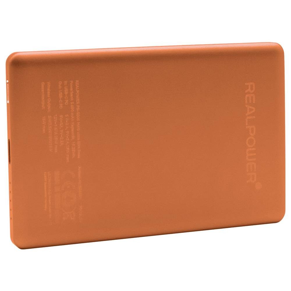 Realpower MAG ultra slim Powerbank 5000 mAh Magsafe, USB PD USB-C® Orange, Powerbank